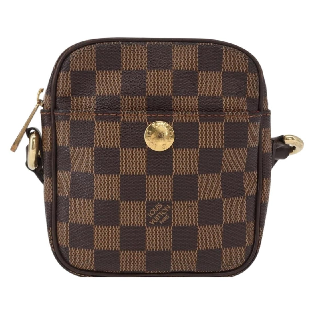 Damier Ebene Rift Shoulder Bag by Louis Vuitton: Damier Ebene Rift Shoulder Bag by Louis Vuitton This pre-owned Louis Vuitton Damier Ebene Rift shoulder bag features the signature checkered canvas with leather accents. The bag shows signs of use, in