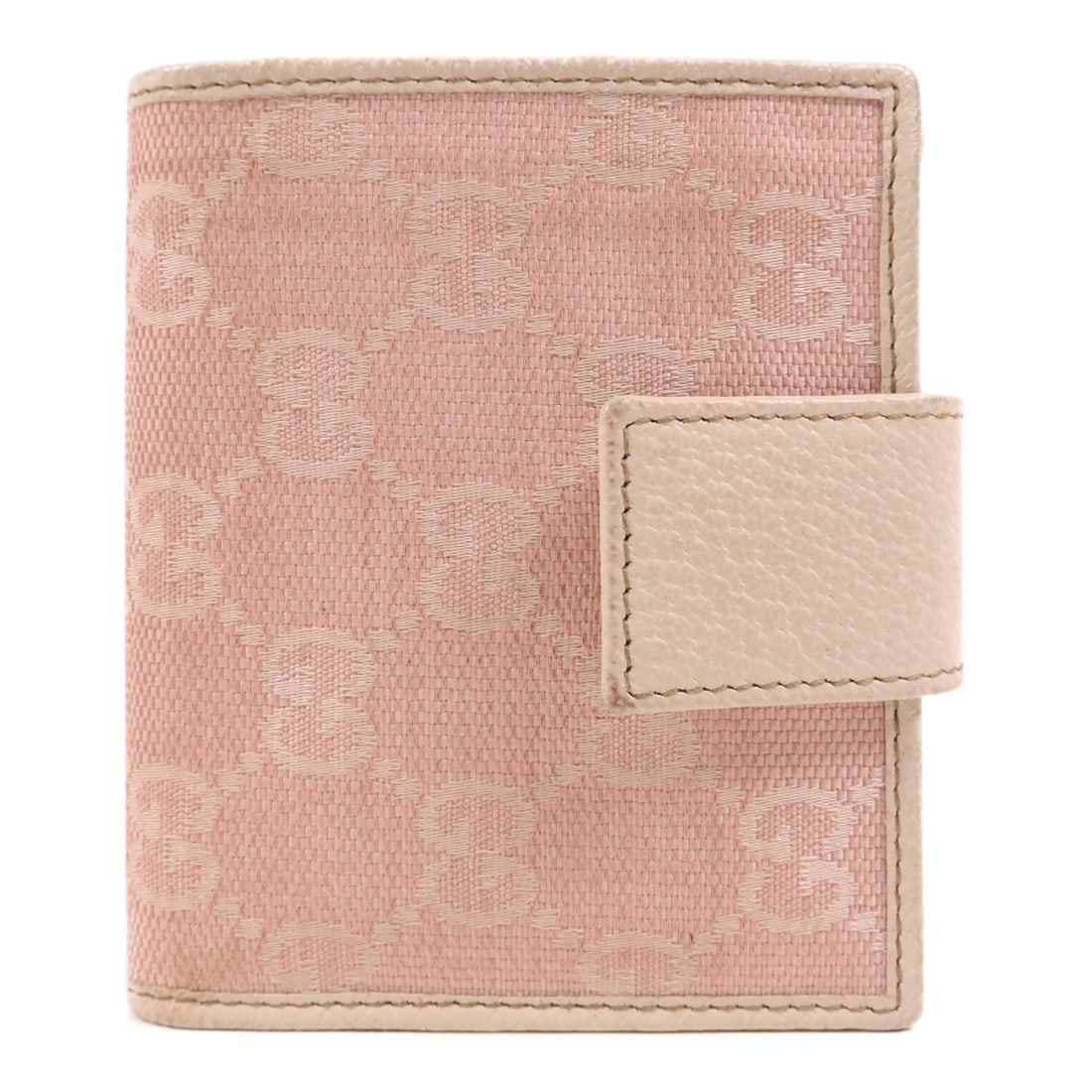 GUCCI Bi-fold Wallet 155173 Pink White Canvas SHW: GUCCI Bi-fold Wallet 155173 Pink White Canvas SHW This GUCCI bi-fold wallet combines style and functionality with a chic pink and white canvas finish. Crafted in Italy, it features a classic design wi