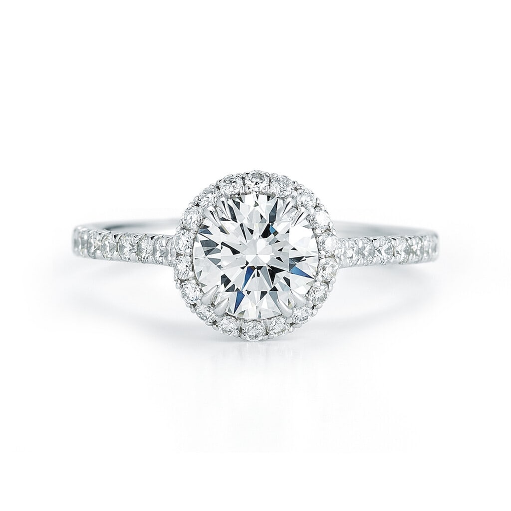 Rachel Koen GIA Certified Halo Diamond Engagement Ring Platinum 1.28cts: Rachel Koen GIA Certified Halo Diamond Engagement Ring Platinum 1.28cts This exquisite round cut halo set diamond engagement ring features a stunning display of diamonds in a luxurious platinum settin