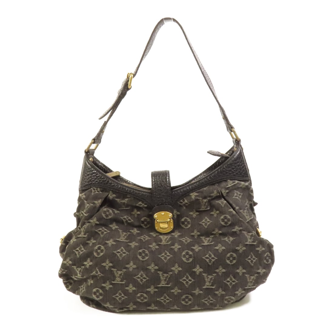 Monogram Denim Black Slightly XS Shoulder Bag by Louis Vuitton M95608: Monogram Denim Black Slightly XS Shoulder Bag by Louis Vuitton M95608 This Louis Vuitton shoulder bag features a black monogram denim exterior and gold-tone hardware. Made in France, it offers a compa