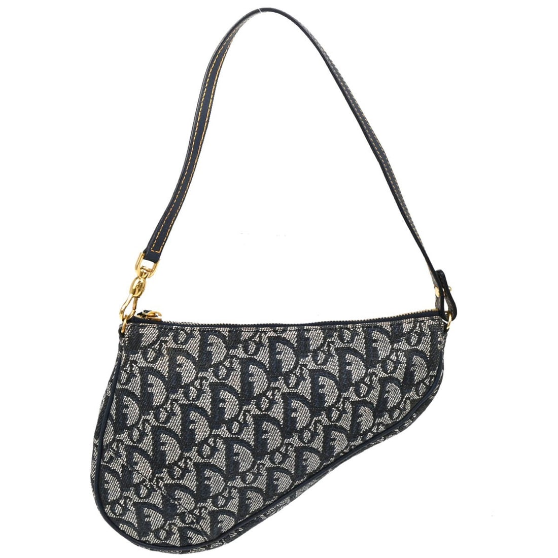 Christian Dior Navy Trotter Saddle Bag Canvas Leather MC1011 (1 of 10)