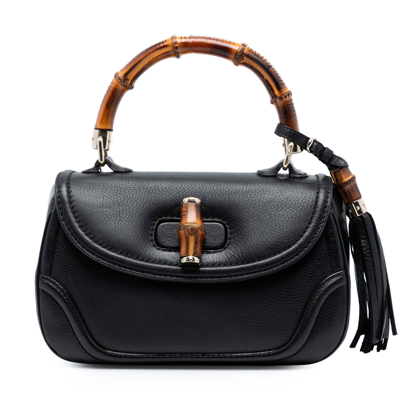Gucci Medium Leather New Bamboo Satchel Black Italy (1 of 7)