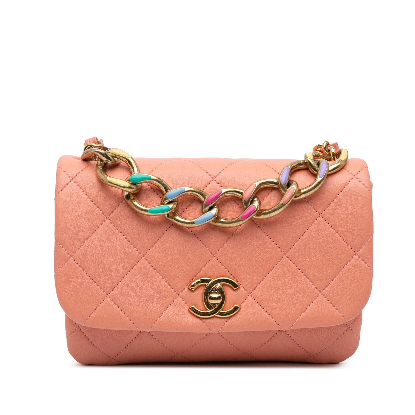 Chanel Small Lambskin Color Match Flap Pink Satchel Italy: Chanel Small Lambskin Color Match Flap Pink Satchel Italy Introducing the Chanel Small Lambskin Color Match Flap, an exquisite satchel that combines elegance and functionality. Crafted from quilted la