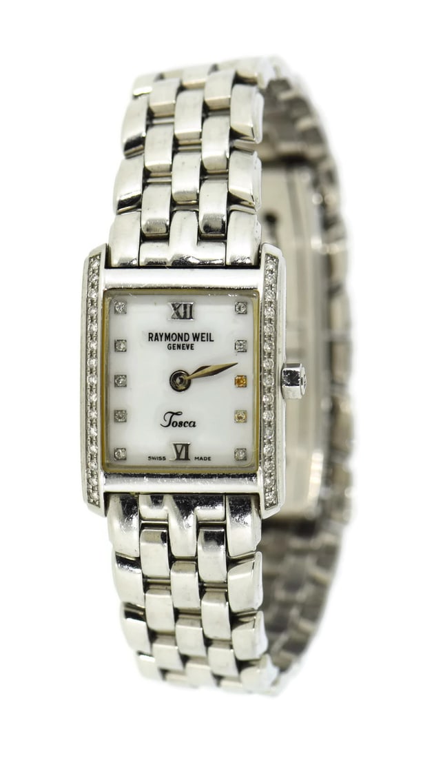 Raymond Weil Tosca 5874 Diamond Stainless Steel Quartz Watch: Raymond Weil Tosca 5874 Diamond Stainless Steel Quartz Watch Elegant and timeless, the Raymond Weil Tosca Diamond Stainless Steel Watch is a luxurious addition to any collection. This wristwatch featu