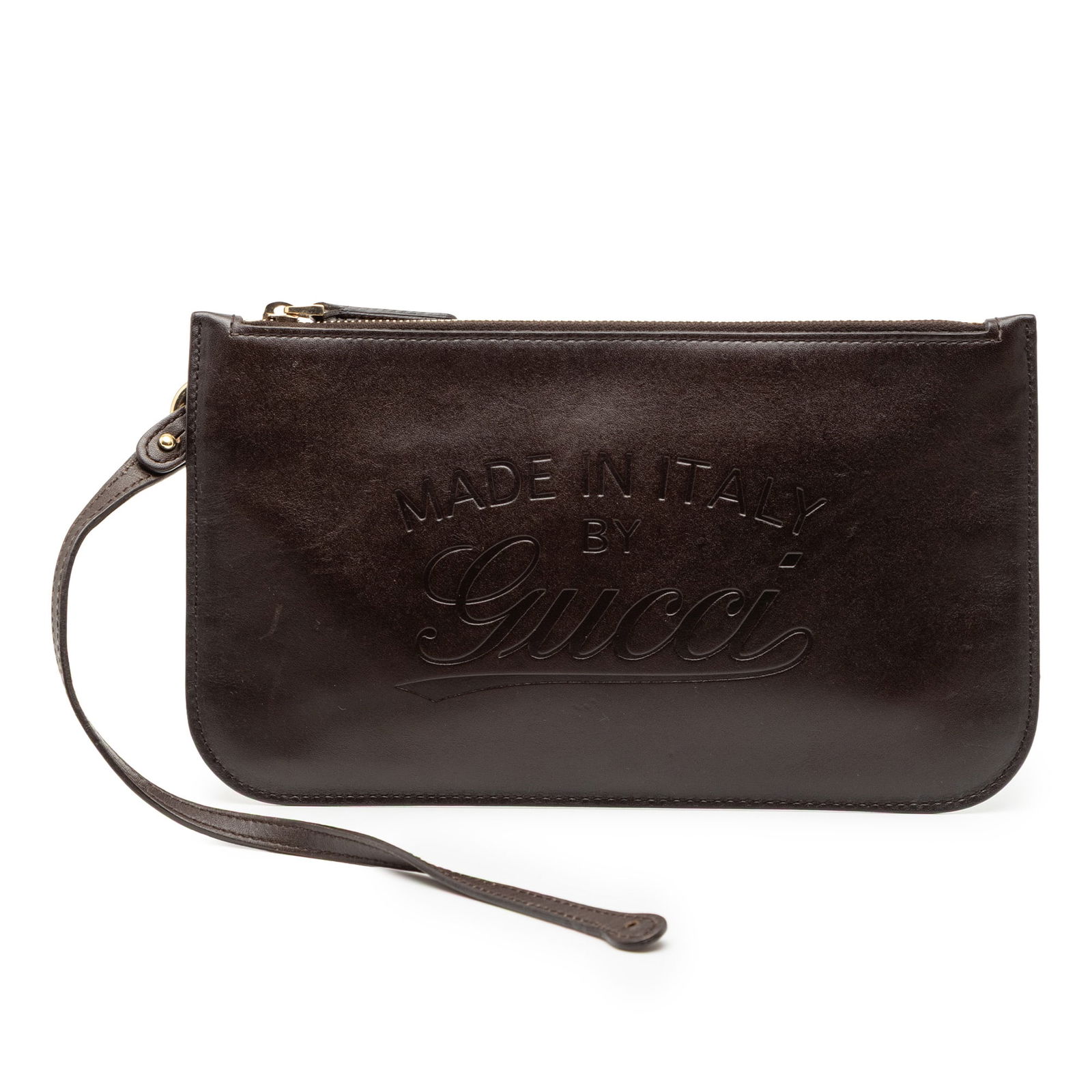 Brown Leather Wristlet Pouch by Gucci with Top Zip Closure (1 of 7)