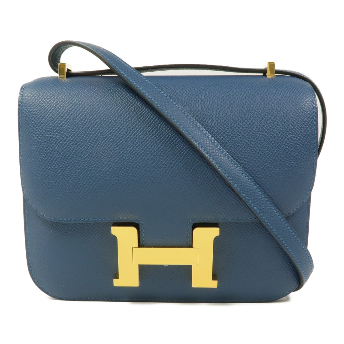 HERMES Constance Mini Shoulder Bag Epsom Leather Blue PHW: HERMES Constance Mini Shoulder Bag Epsom Leather Blue PHW Elevate your style with this exquisite HERMES Constance Mini Shoulder Bag crafted from luxurious calfskin leather in a stunning blue hue. This