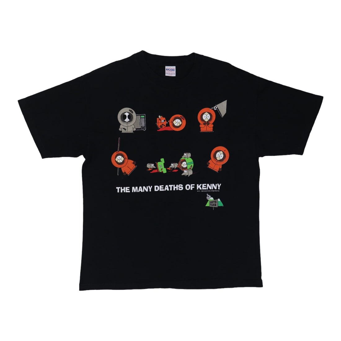 Vintage 1998 South Park Many Deaths Of Kenny T-Shirt Black Cotton: Vintage 1998 South Park Many Deaths Of Kenny T-Shirt Black Cotton Celebrate classic animation with this original vintage 1998 South Park "Many Deaths Of Kenny" shirt. This authentic piece showcases vi