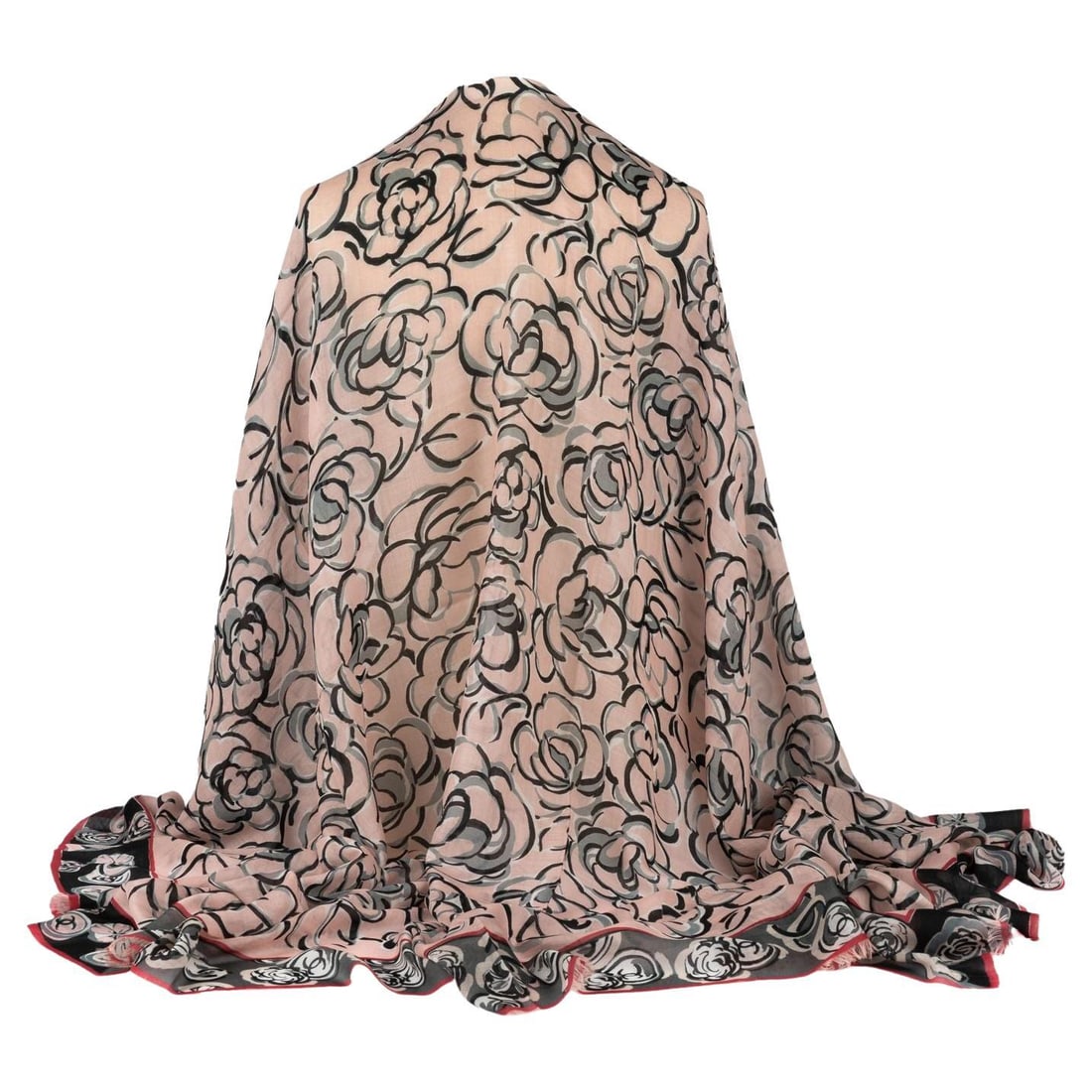 Chanel Pink Camellia Cashmere Shawl 52x78 Italy New (1 of 5)
