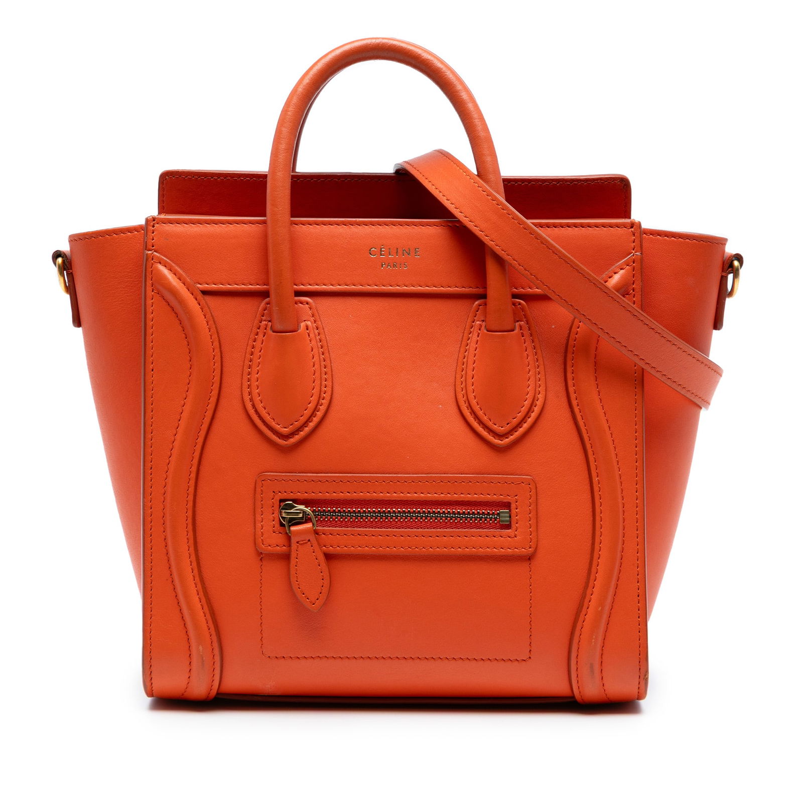 Celine Nano Leather Luggage Tote Orange Bag Italy (1 of 7)