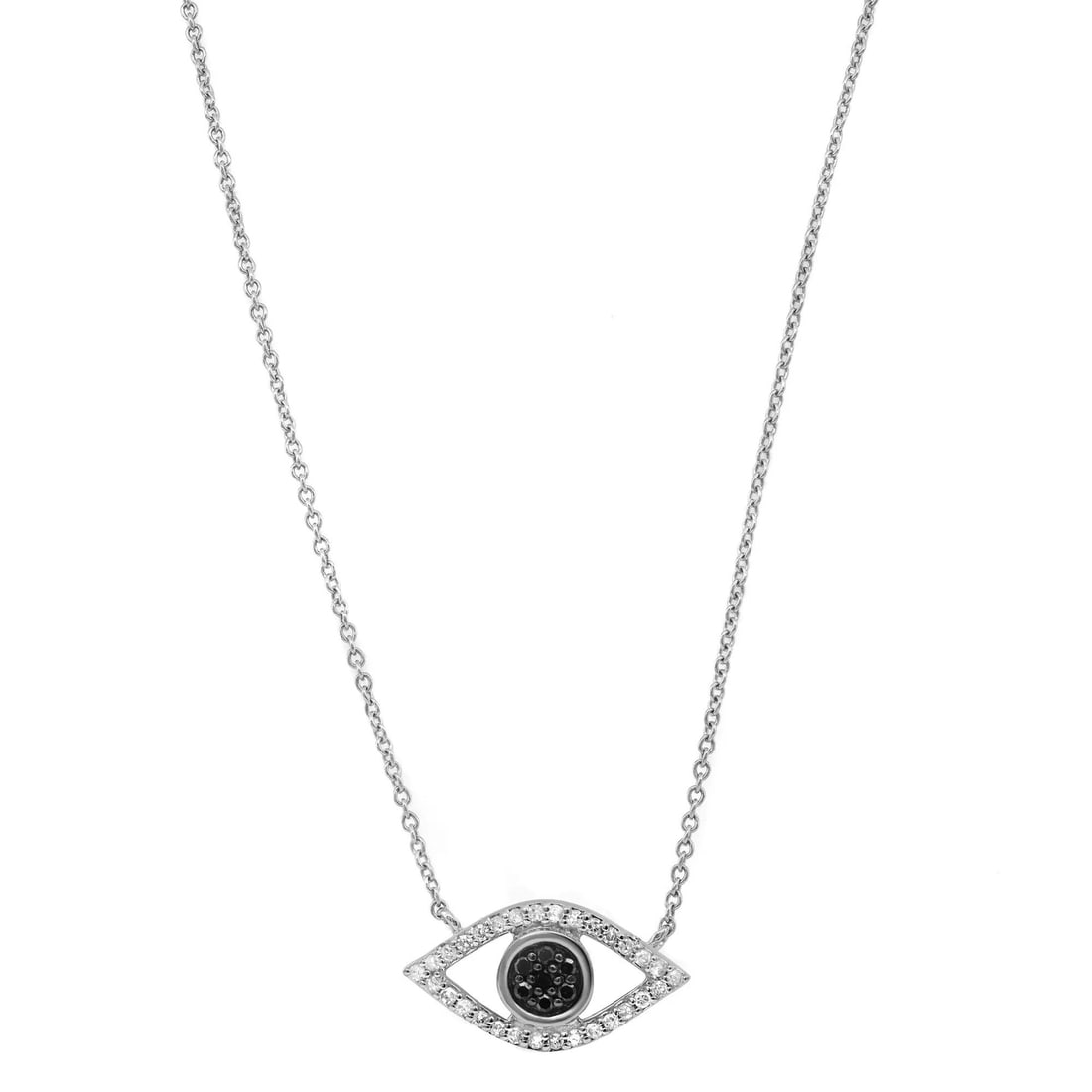 Rachel Koen 14K White Gold Evil Eye Pave Diamond Necklace 0.18ct: Rachel Koen 14K White Gold Evil Eye Pave Diamond Necklace 0.18ct Elevate your everyday look with this stunning Evil Eye Pave Diamond Pendant Necklace. Crafted from premium 14K white gold, this chic ne