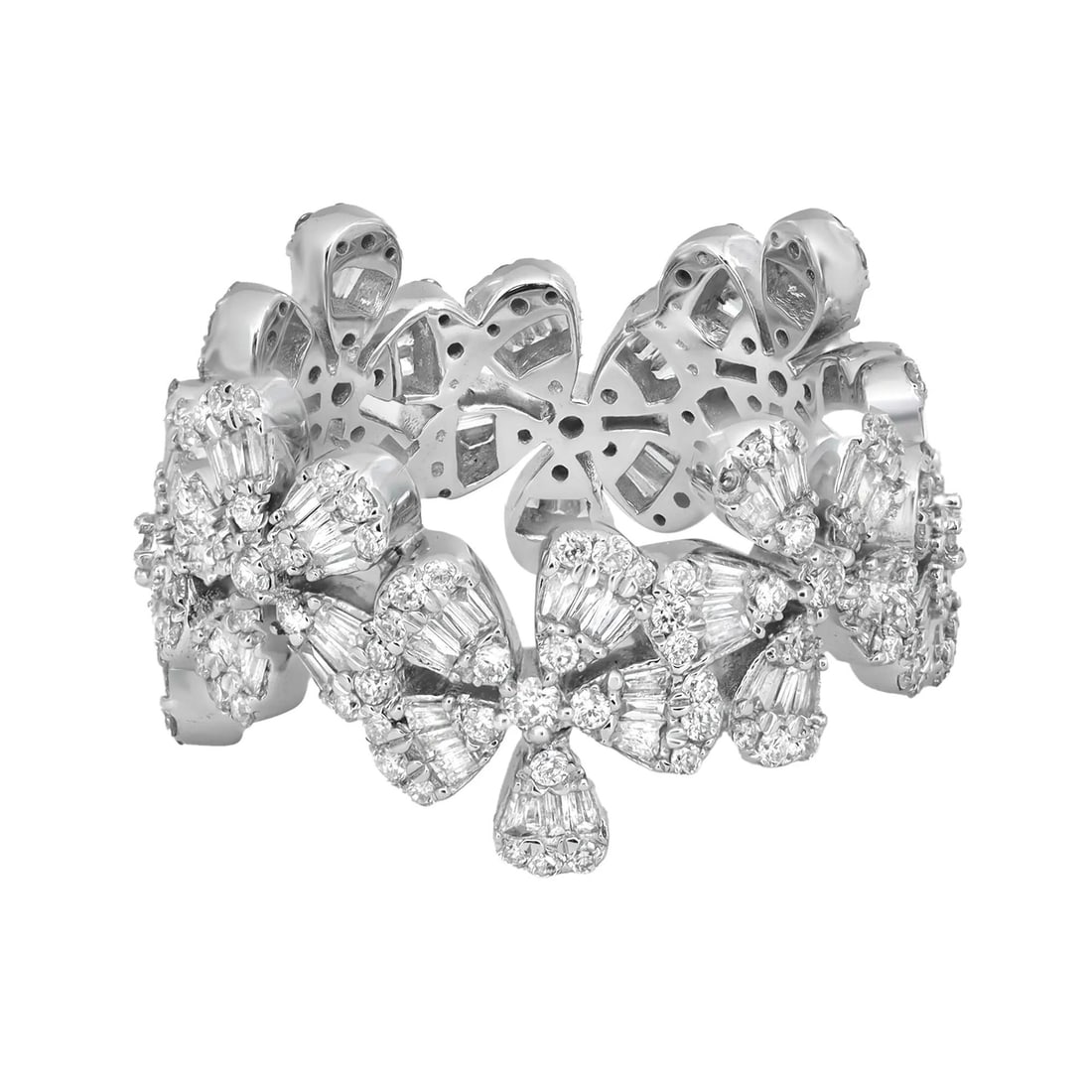 Rachel Koen 14K White Gold Multi Flower Band Ring 1.57Ctw Diamonds Size 7: Rachel Koen 14K White Gold Multi Flower Band Ring 1.57Ctw Diamonds Size 7 This stunning multi-flower band ring is expertly crafted from 14K white gold and showcases a beautiful combination of channel-