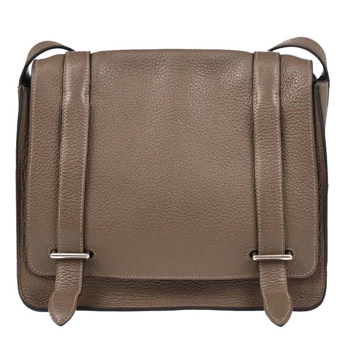 Hermes Steve Caporal 27 Gray Taurillon Clemence Shoulder Bag: Hermes Steve Caporal 27 Gray Taurillon Clemence Shoulder Bag Introducing the exquisite Hermes Etoupe Taurillon Clemence Steve Caporal 27 Shoulder Bag, a perfect blend of elegance and functionality. Th