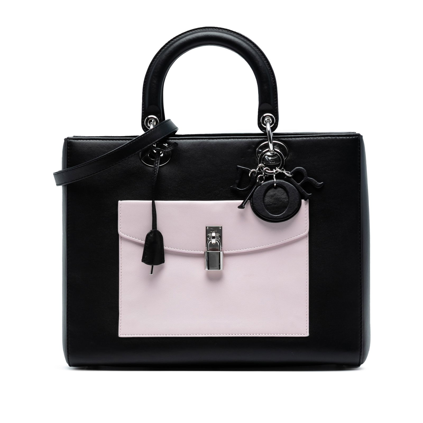 Dior Large Calfskin Pocket Tote Black Leather Bag: Dior Large Calfskin Pocket Tote Black Leather Bag Introducing the Large Calfskin Pocket Tote Lady Dior, a luxurious handbag crafted from high-quality leather. This sophisticated tote features flat lea