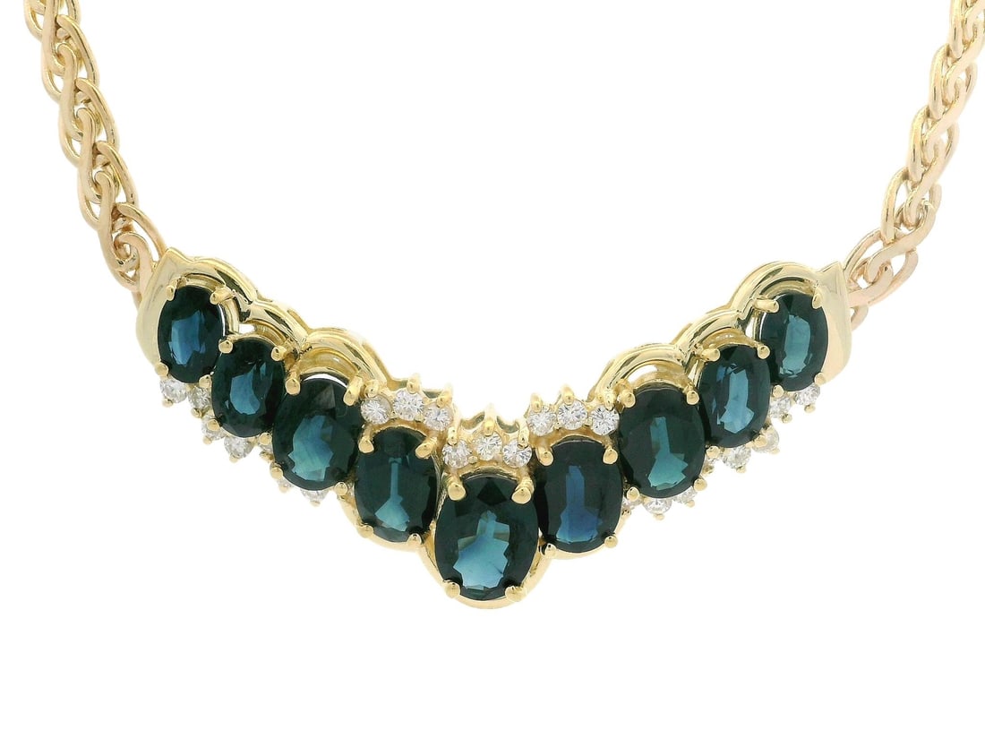 14K Yellow Gold 8.50ctw Sapphire Diamond Chevron Necklace (1 of 9)