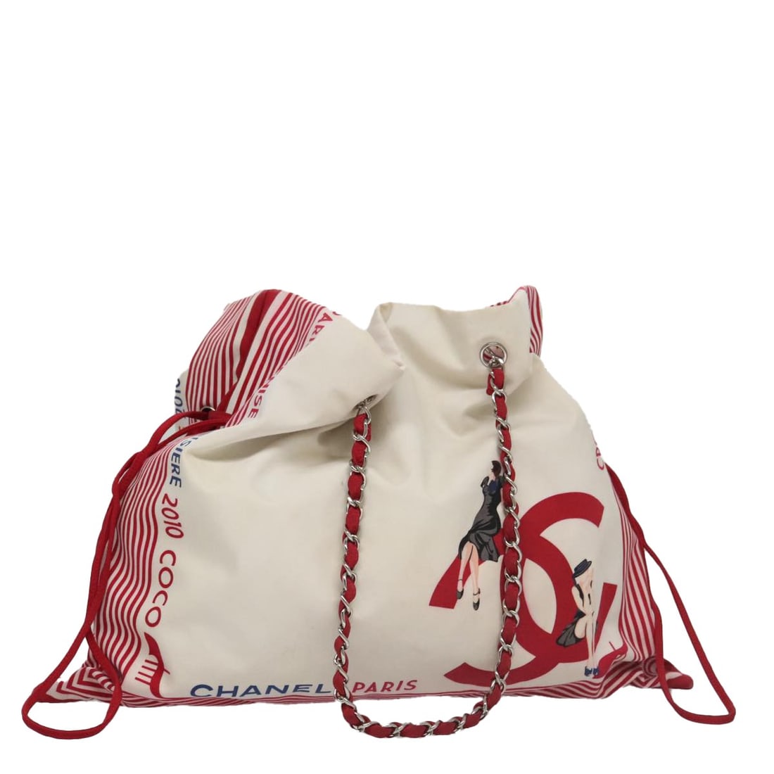 Chanel Bon Bon Paris-Venice White Large Tote Bag: Chanel Bon Bon Paris-Venice White Large Tote Bag This pre-owned Chanel Paris-Venice Bon Bon tote bag is crafted in white and designed for women. The bag is in good condition with visible signs of use,