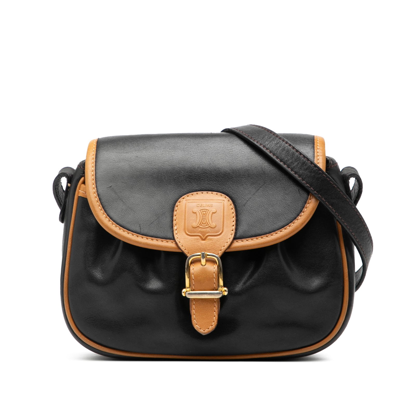 Black Leather Crossbody Bag by Celine with Front Flap and Zip Pocket (1 of 7)