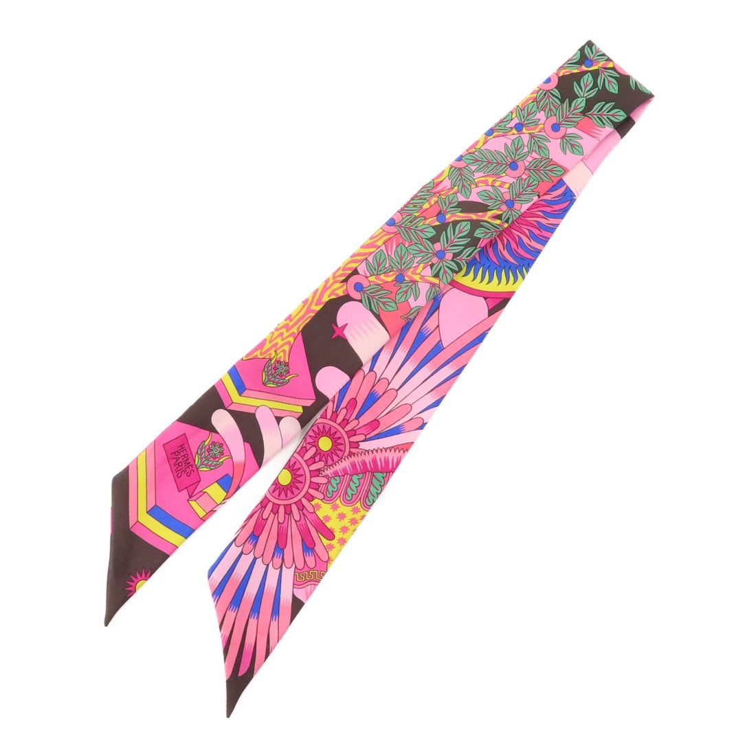 Silk Twilly Scarf in Multicolor by Hermes: Silk Twilly Scarf in Multicolor by Hermes This Hermes Twilly scarf is crafted from luxurious silk and features a vibrant multicolor design. Made in France, it is a versatile accessory that adds elegan