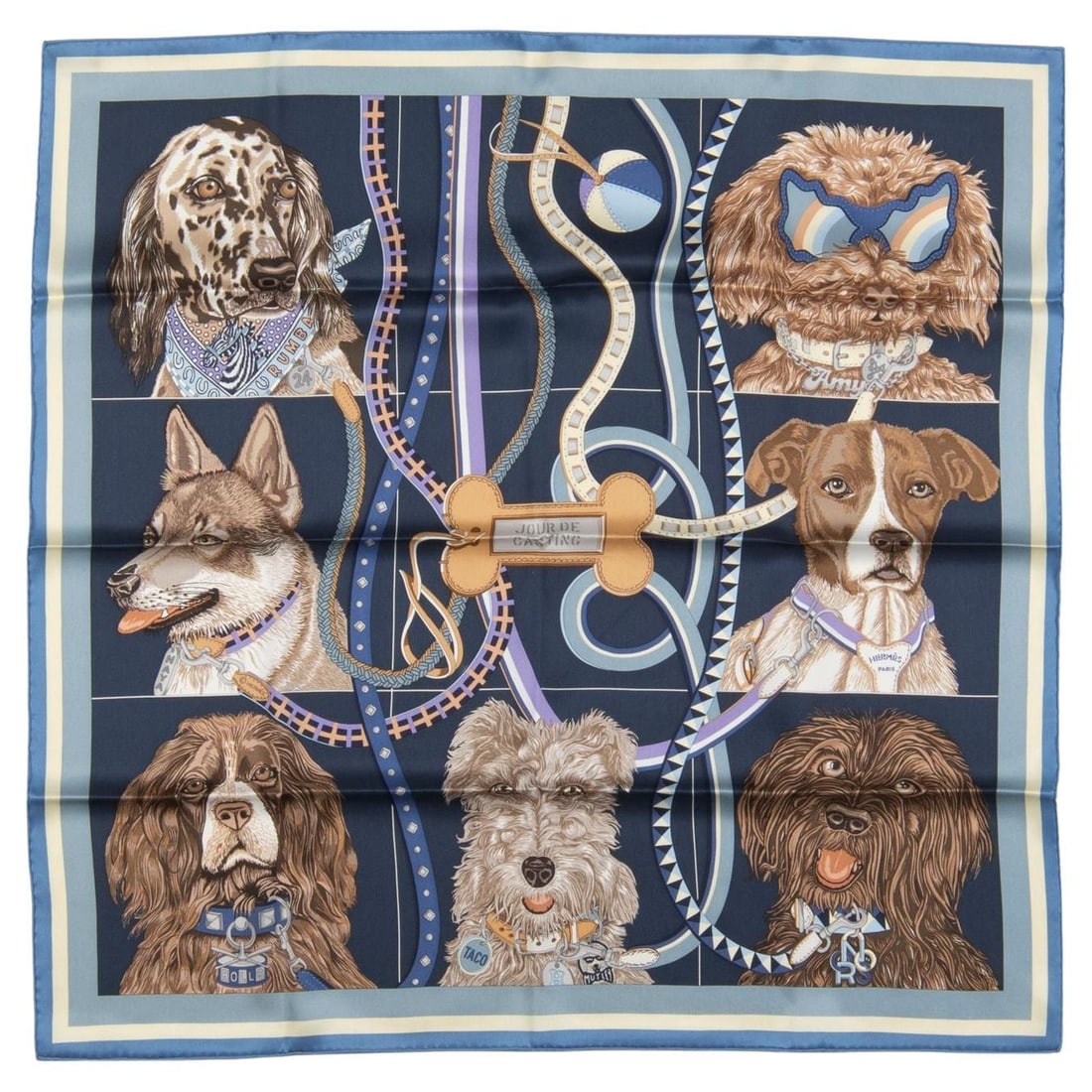 Hermes Jour De Casting Silk Scarf NIB with Box and Ribbon: Hermes Jour De Casting Silk Scarf NIB with Box and Ribbon This exquisite Hermes "Jour De Casting" scarf is a stunning addition to any wardrobe. Crafted from 100% silk, this scarf showcases charming po