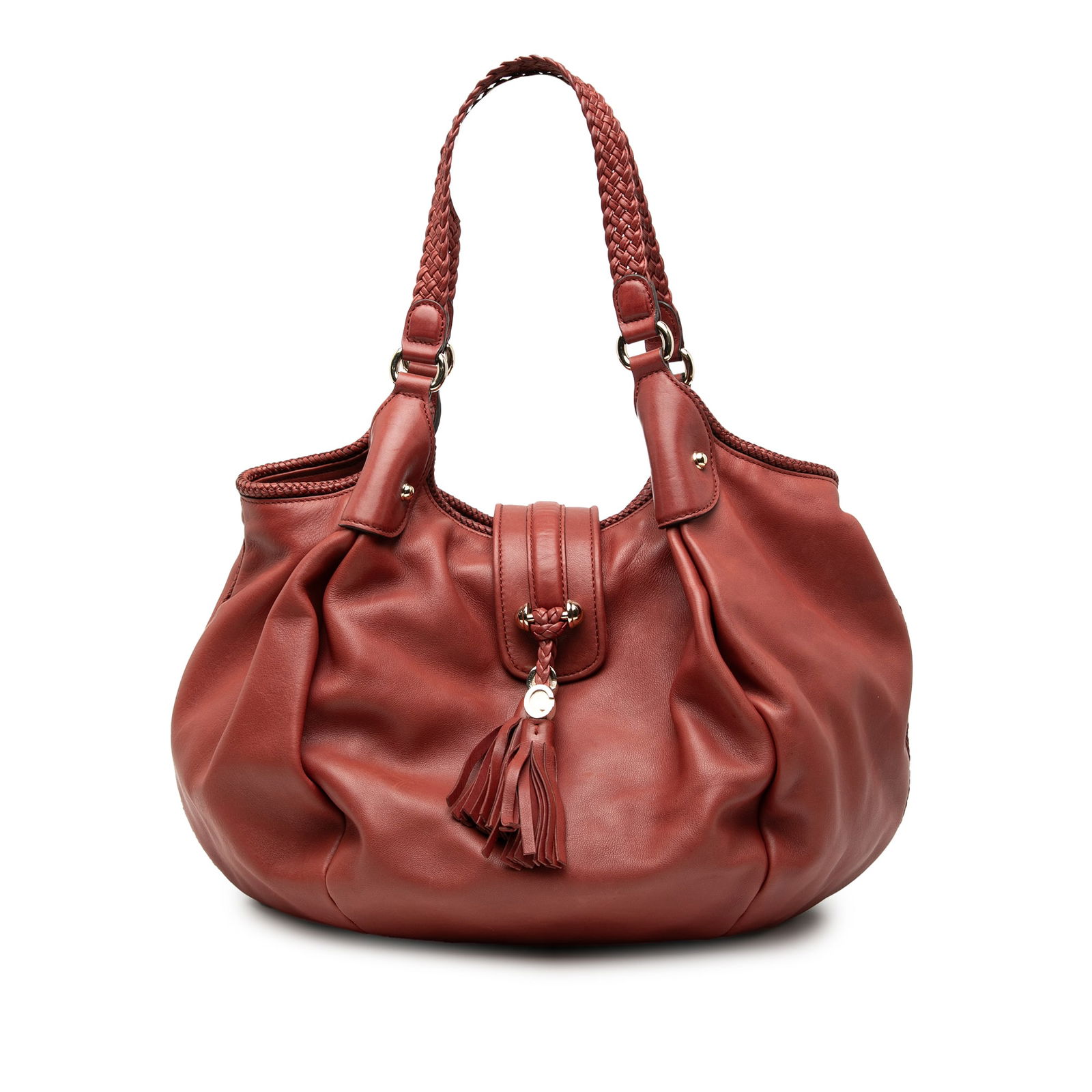 Red Leather Marrakech Hobo Handbag by Gucci with Braided Strap Detail (1 of 8)