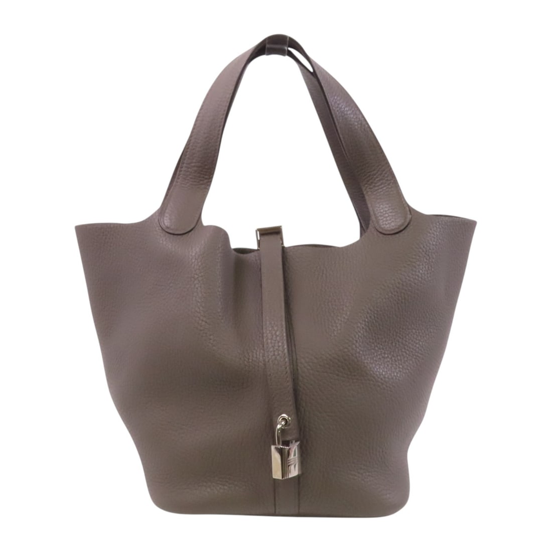HERMES Picotin MM Tote Bag Clemence Leather Gray PHW: HERMES Picotin MM Tote Bag Clemence Leather Gray PHW The HERMES Picotin MM Handbag is a stylish and versatile tote bag crafted from high-quality Clemence leather. Its elegant taupe gray color makes it