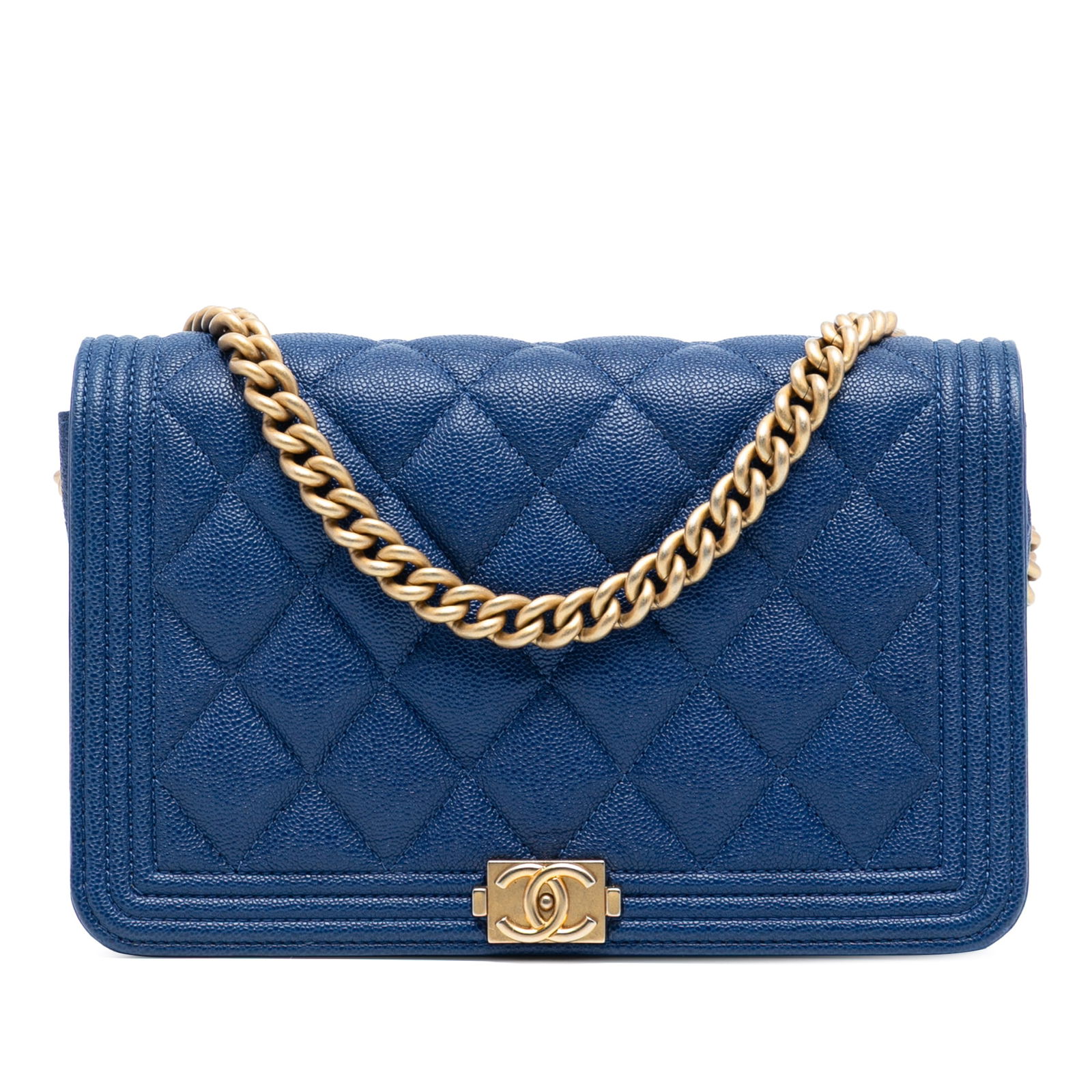 Chanel Boy Chain Wallet in Blue Quilted Caviar Leather (1 of 7)