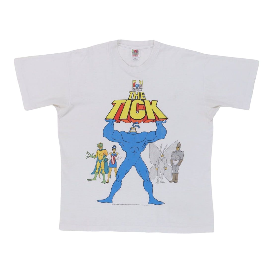 Vintage 1996 The Tick Shirt White Cotton Graphic Tee: Vintage 1996 The Tick Shirt White Cotton Graphic Tee Step back into the 1990s with this original vintage 1996 The Tick Shirt, a true collector's piece. Crafted from 100% cotton, this shirt features st