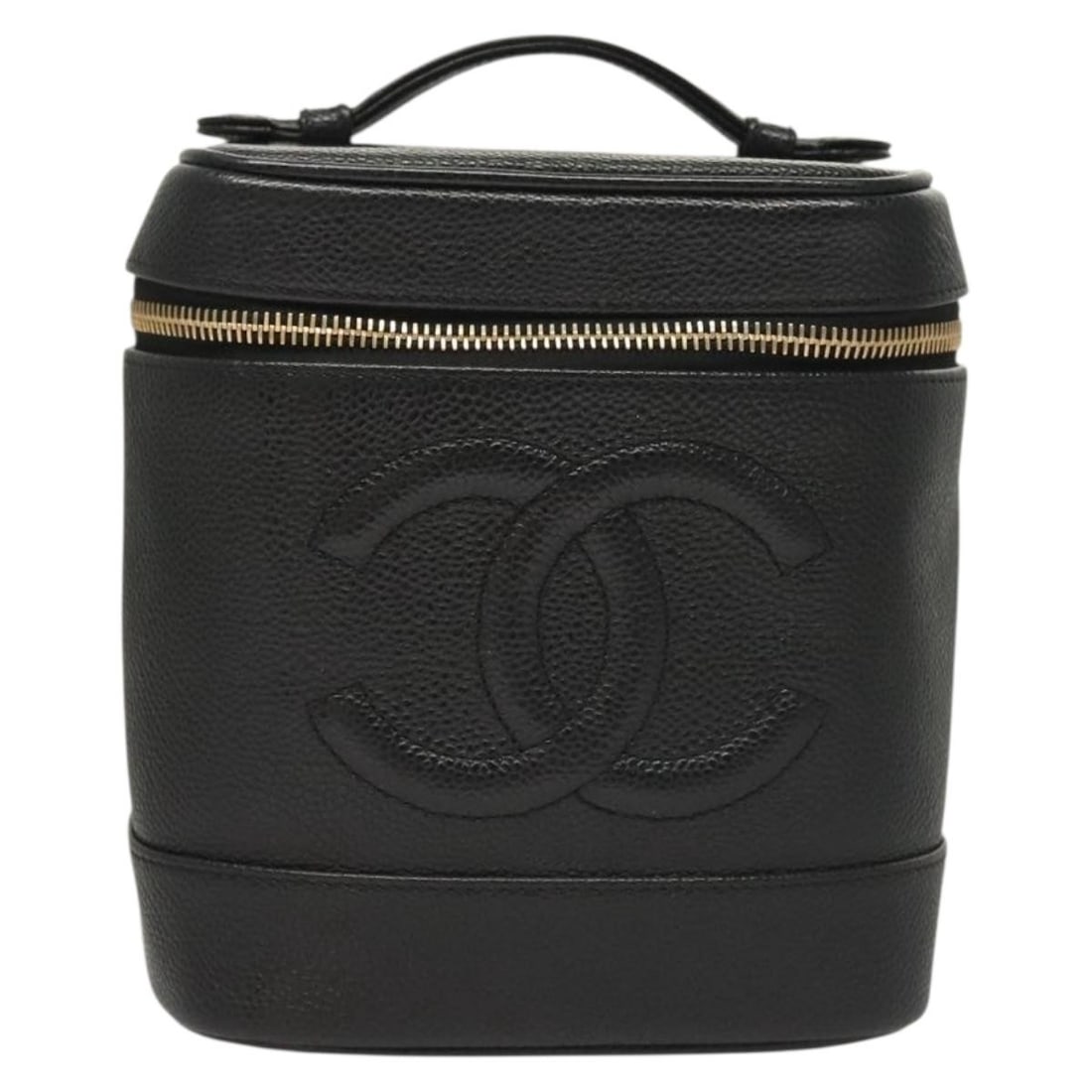 Pre-owned Chanel Coco Mark Black Vanity Bag: Pre-owned Chanel Coco Mark Black Vanity Bag This pre-owned Chanel Coco Mark Vanity Pouch comes in black and is designed for female use. It is in good condition, with minor signs of wear including slig