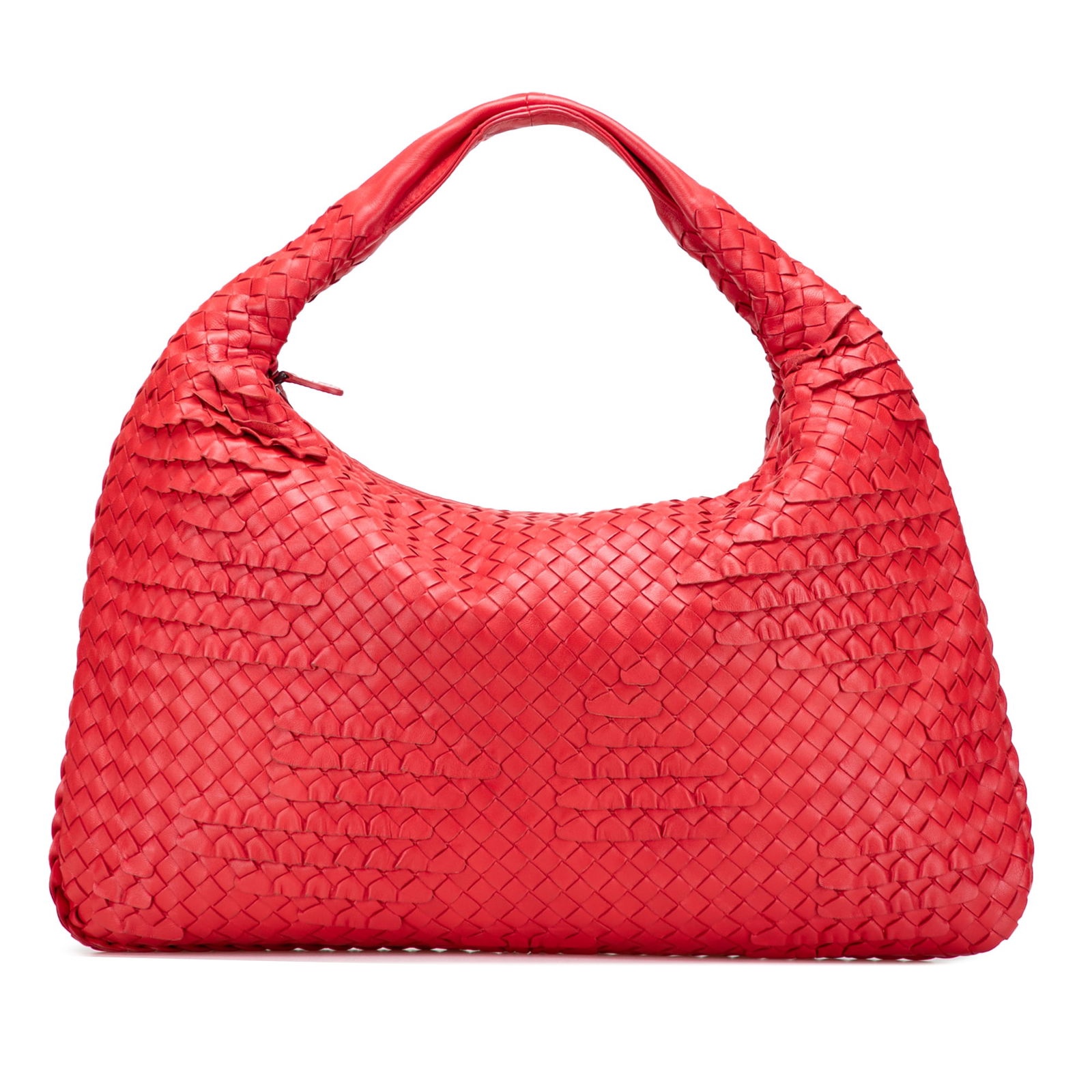 Bottega Veneta Medium Nappa Intrecciato Ruffle Hobo Bag Red Leather (1 of 12)