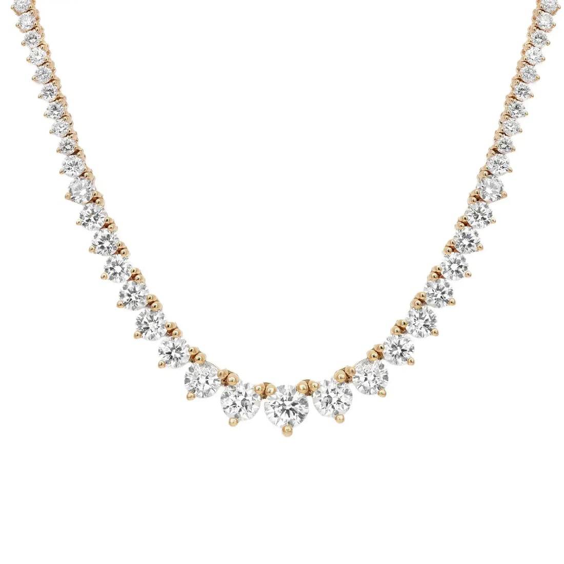 Rachel Koen 14K Yellow Gold 10Cttw Lab Grown Diamond Tennis Necklace: Rachel Koen 14K Yellow Gold 10Cttw Lab Grown Diamond Tennis Necklace Elevate your jewelry collection with this stunning Prong Set Round Cut Lab Grown Diamond Riviera Necklace. Crafted from 14K yellow