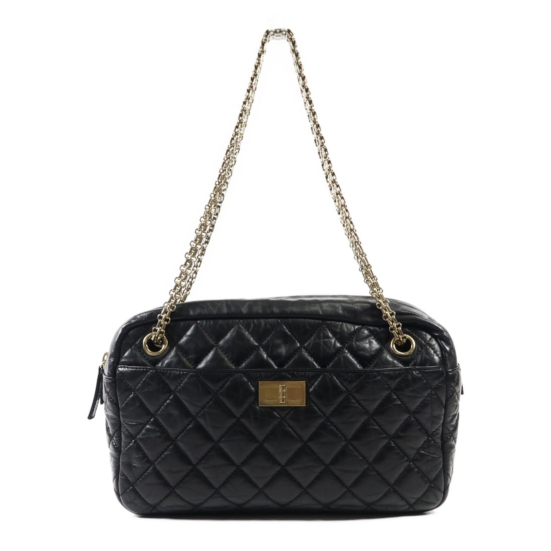 CHANEL 2.55 Black Calfskin Leather Chain Shoulder Bag GHW (1 of 12)