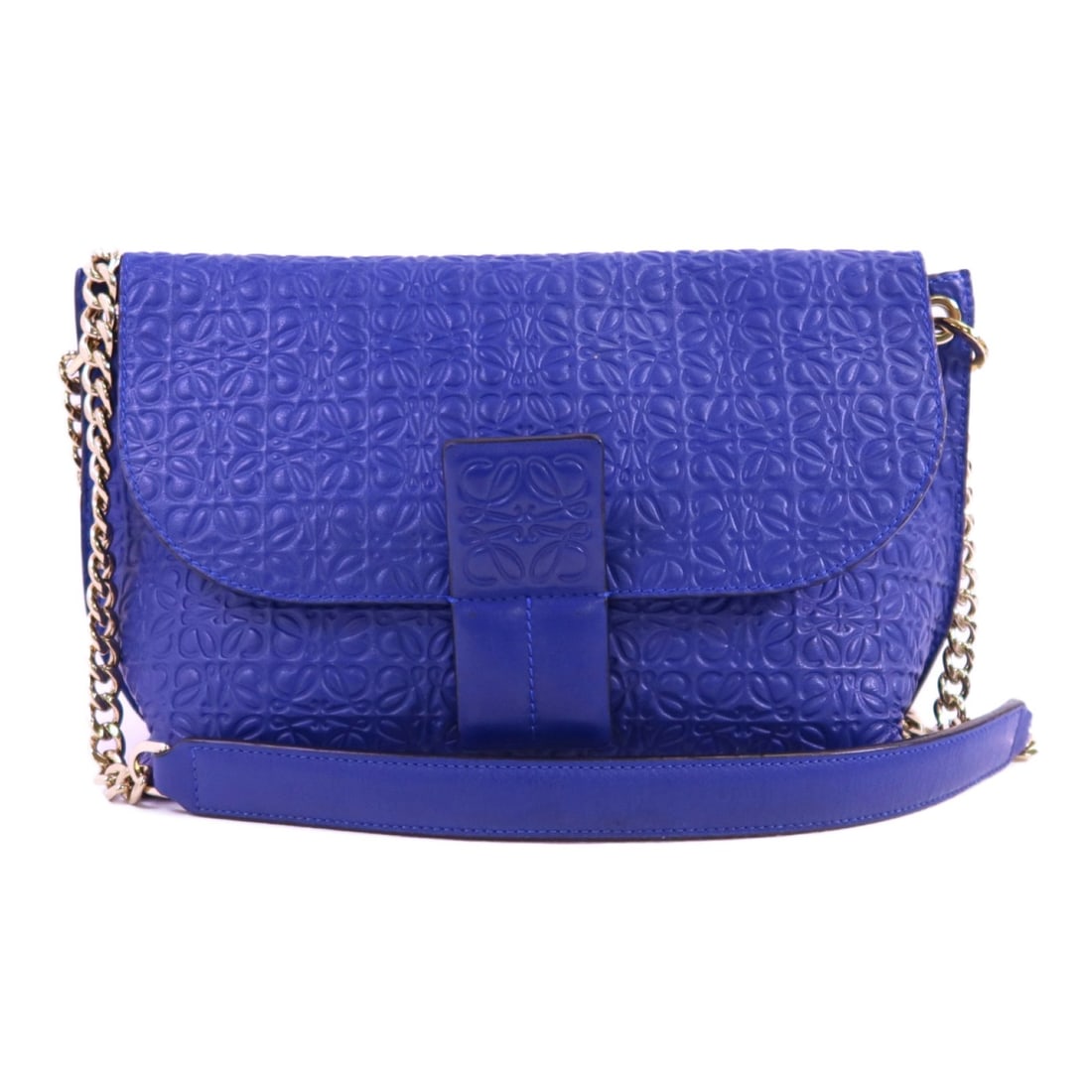 Loewe Purplish Blue Calfskin Leather Shoulder Bag with Gold Tone Chain (1 of 18)