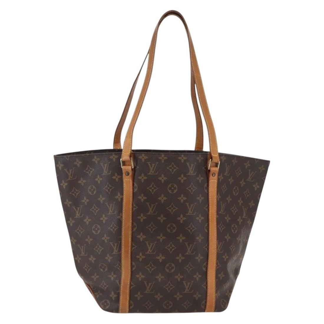 Brown Louis Vuitton Tote Shopping Sac Pre-Owned Handbag: Brown Louis Vuitton Tote Shopping Sac Pre-Owned Handbag This pre-owned Louis Vuitton shopping tote bag features a classic brown design crafted for women. The bag shows surface rubbing, a partly torn a