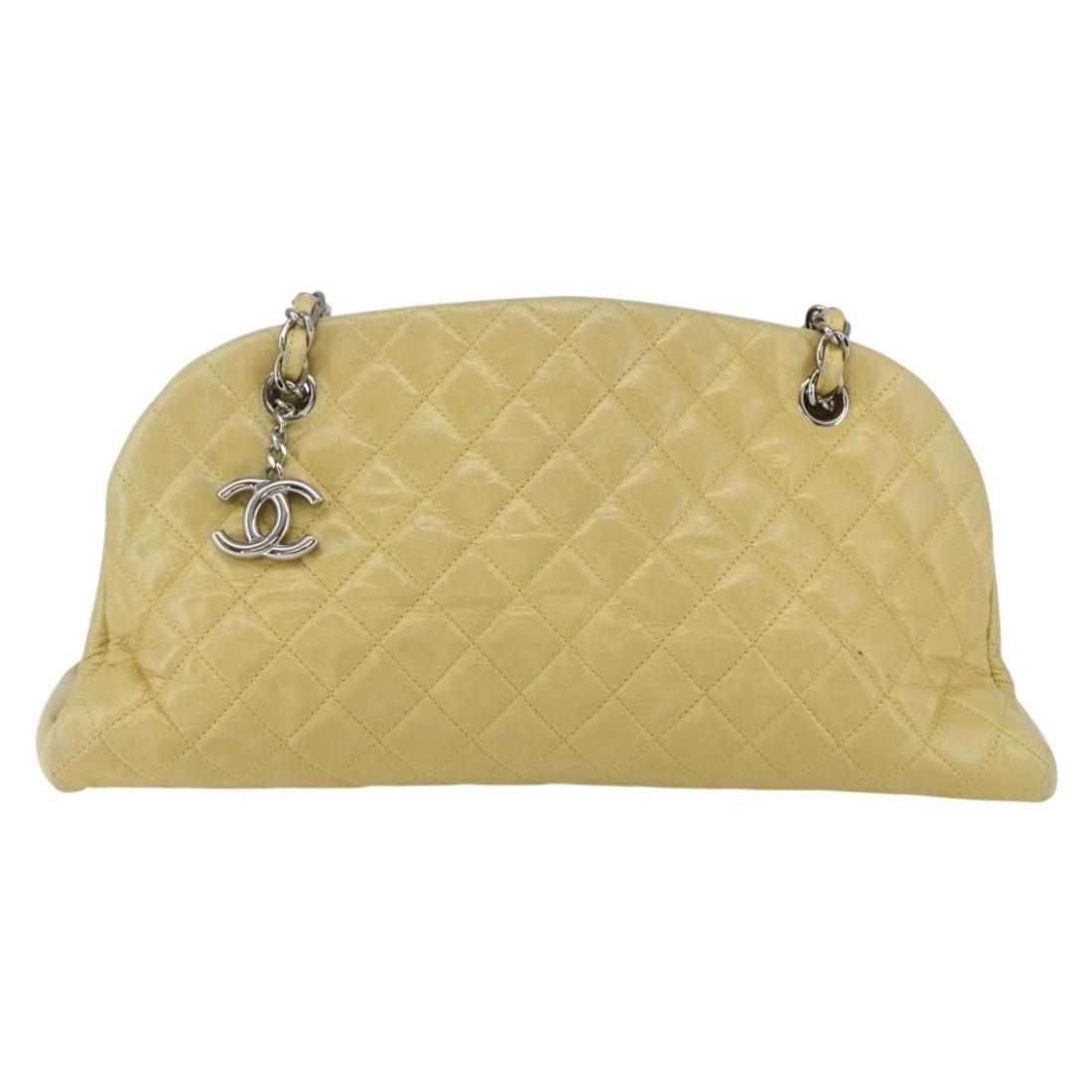 Yellow Chanel Just Mademoiselle Chain Shoulder Handbag: Yellow Chanel Just Mademoiselle Chain Shoulder Handbag This pre-owned Chanel Just Mademoiselle shoulder bag in yellow features a chain shoulder strap and is designed for women. The bag is in good cond