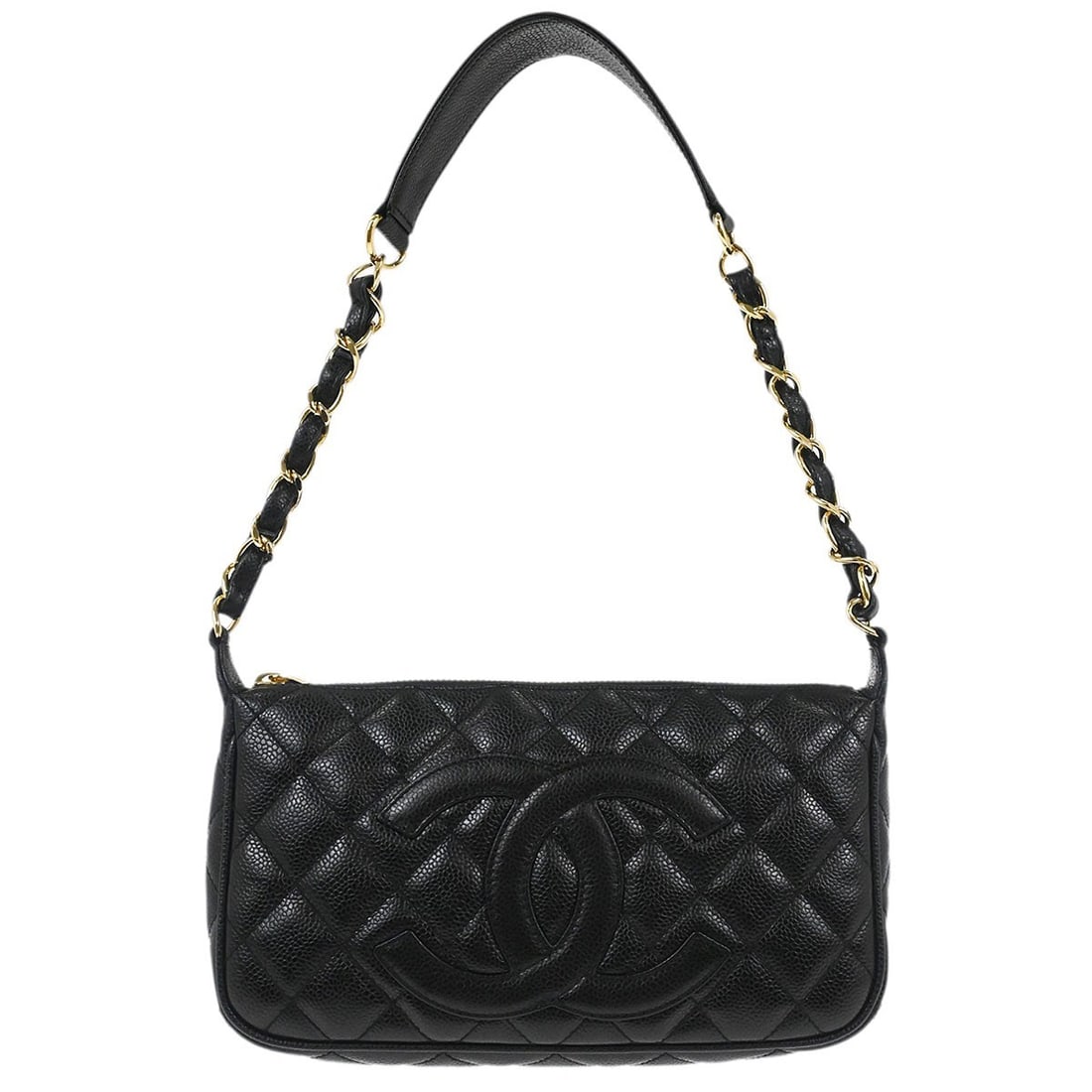 CHANEL Caviar Leather Small Black Top Handle Bag with Logo Accent (1 of 10)