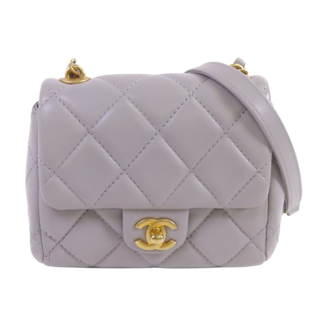 CHANEL Grey Lambskin Chain Shoulder Bag GHW France (1 of 17)