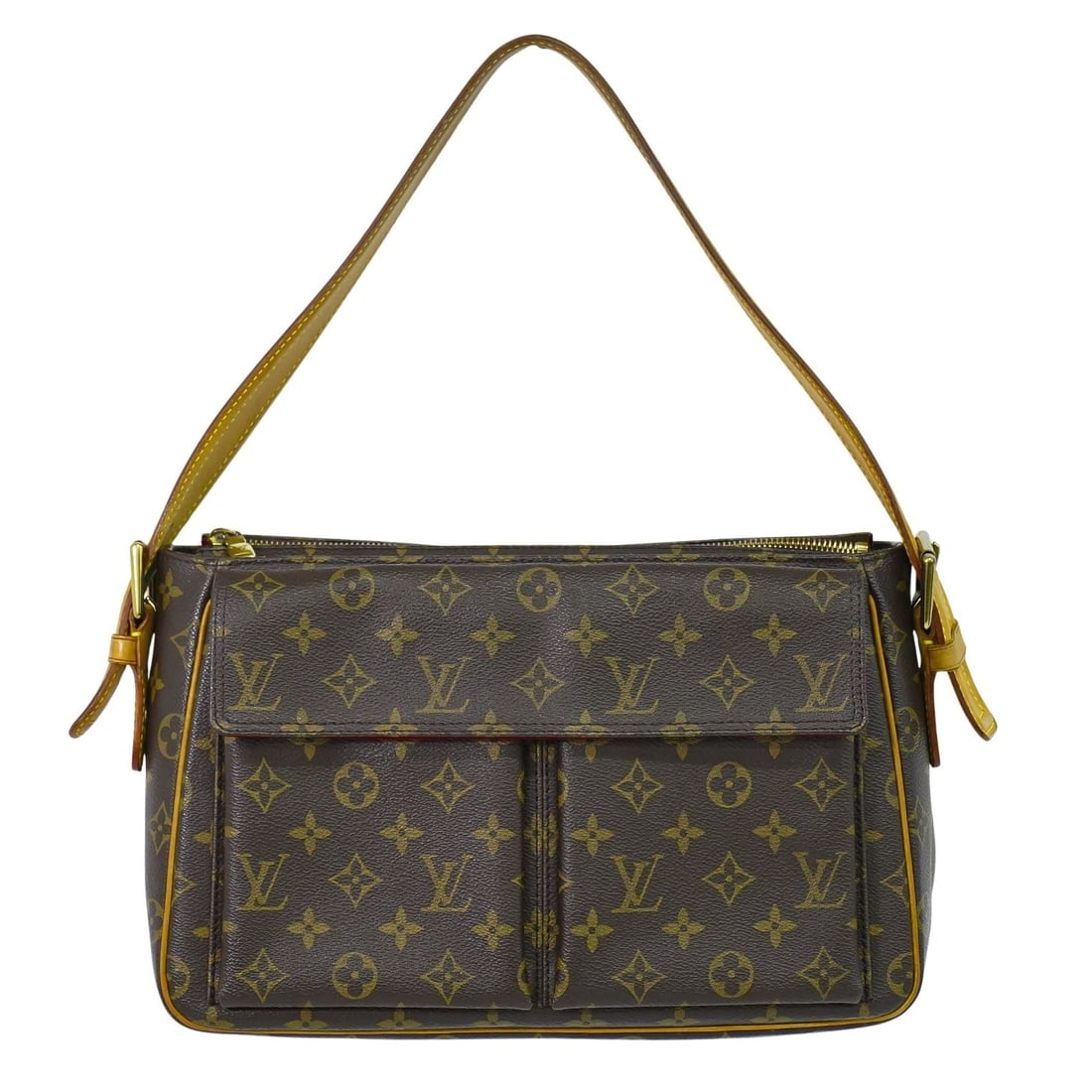 Viva Cite Shoulder Bag by Louis Vuitton in Brown: Viva Cite Shoulder Bag by Louis Vuitton in Brown This Louis Vuitton Viva Cite shoulder bag features a classic brown exterior with visible signs of use, including minor wear, cracks, and hardware marks