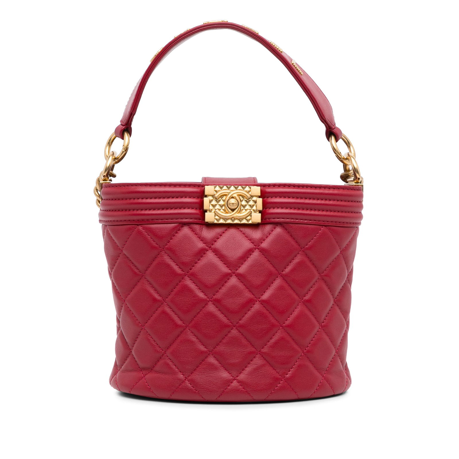 Chanel Red Calfskin Boy Bucket Bag with Chain Strap (1 of 13)