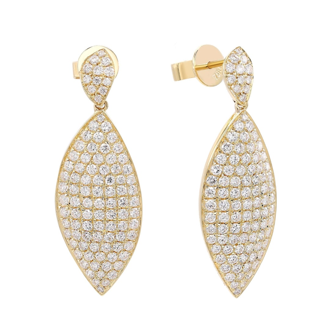 Rachel Koen 1.78ctw Pave Set Round Diamond Drop Earrings 18K Yellow Gold (1 of 5)