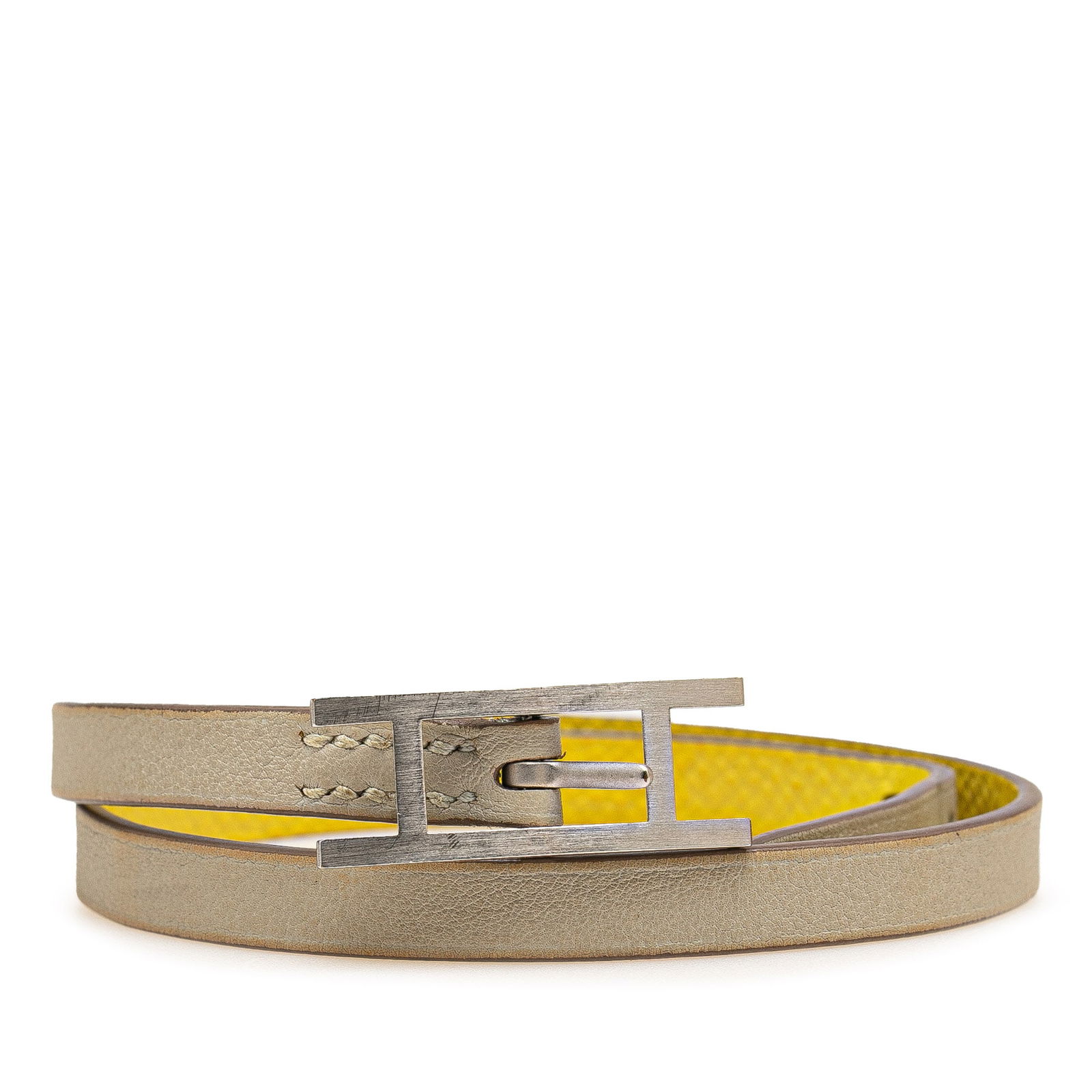 Hermes Leather Behapi Double Tour Bracelet M Gold (1 of 7)