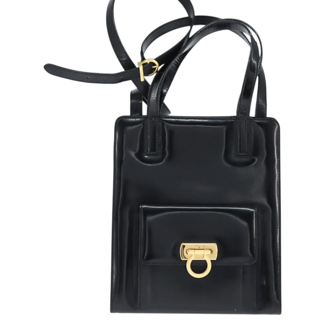 Gancini Black Handbag by Salvatore Ferragamo with Shoulder Strap (1 of 2)
