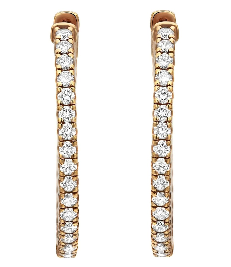 Rachel Koen 14K Yellow Gold Inside Out Diamond Hoop Earrings 2.90Ct: Rachel Koen 14K Yellow Gold Inside Out Diamond Hoop Earrings 2.90Ct Elevate your jewelry collection with these stunning Prong Set Round Cut Diamond Inside Out Oval Hoop Earrings, crafted from luxuriou