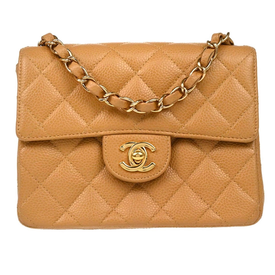 Chanel Beige Caviar Mini Classic Square Flap Shoulder Bag (1 of 11)