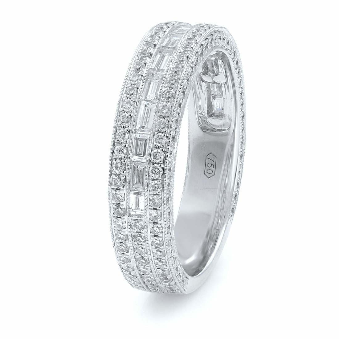 Rachel Koen Baguette Round Diamond Eternity Ring 18K White Gold 1.14 cttw Appraisal: Rachel Koen Baguette Round Diamond Eternity Ring 18K White Gold 1.14 cttw Appraisal This exquisite Baguette and Round Diamond Eternity Ring is crafted in luxurious 18K White Gold, showcasing a brillia