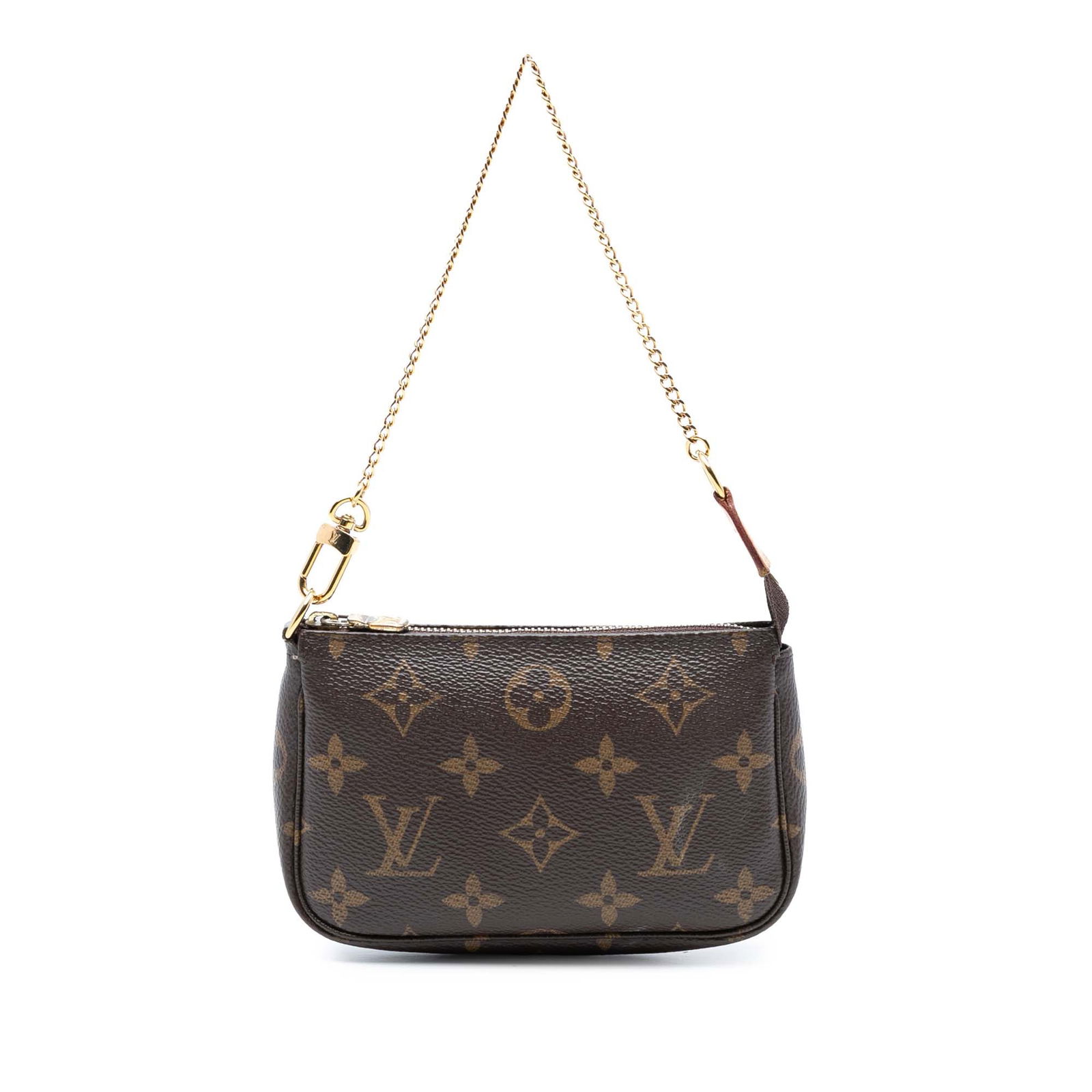 Louis Vuitton Monogram Mini Pochette Accessoires Brown Fabric Bag: Louis Vuitton Monogram Mini Pochette Accessoires Brown Fabric Bag The Louis Vuitton Monogram Mini Pochette Accessoires is a stylish and compact bag crafted from distinctive monogram canvas. It feature