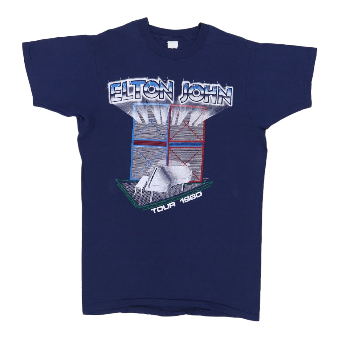 1980 Vintage Elton John Tour Shirt Blue Cotton Medium: 1980 Vintage Elton John Tour Shirt Blue Cotton Medium Step back in time with this original vintage 1980 Elton John Tour Shirt, a true collectible for fans and fashion enthusiasts alike. This shirt is