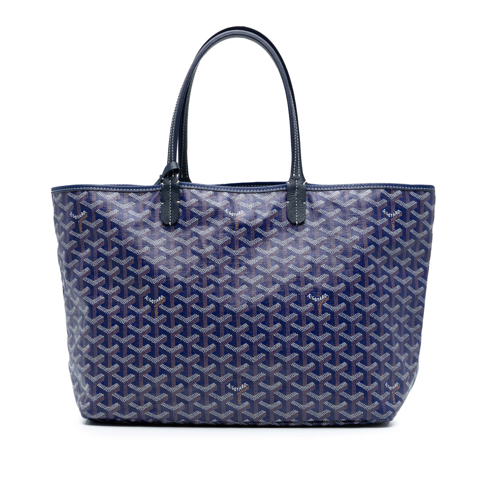 Goyard Saint Louis PM Blue Coated Canvas Handbag: Goyard Saint Louis PM Blue Coated Canvas Handbag The Goyardine Saint Louis PM is a stylish and functional tote bag crafted from durable coated canvas with elegant leather trim. It features flat leathe
