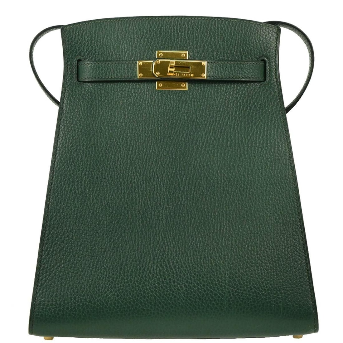 Hermes Kelly Sport MM Green Ardennes Shoulder Bag with Gold Hardware: Hermes Kelly Sport MM Green Ardennes Shoulder Bag with Gold Hardware Elevate your casual style with the Hermes Vert Fonce Ardennes Kelly Sport MM Shoulder Bag. This medium-sized shoulder bag features