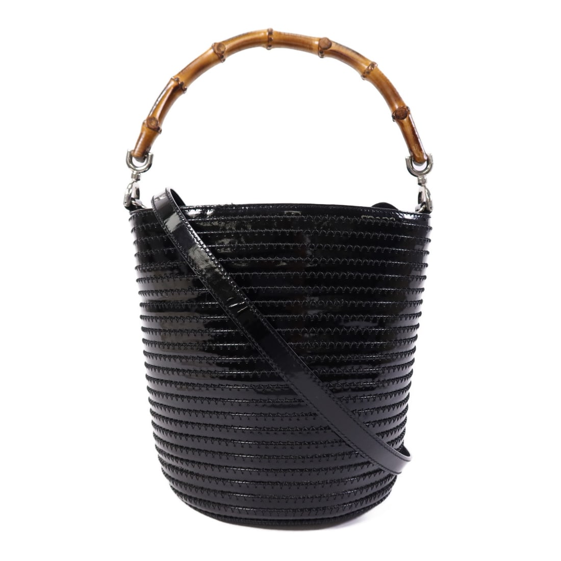 GUCCI Black Patent Leather 2 Way Shoulder Bag SHW 000.2296: GUCCI Black Patent Leather 2 Way Shoulder Bag SHW 000.2296 This GUCCI 2 Way Shoulder Bag showcases a sleek and stylish design crafted from high-quality patent leather in a classic black finish. Ideal