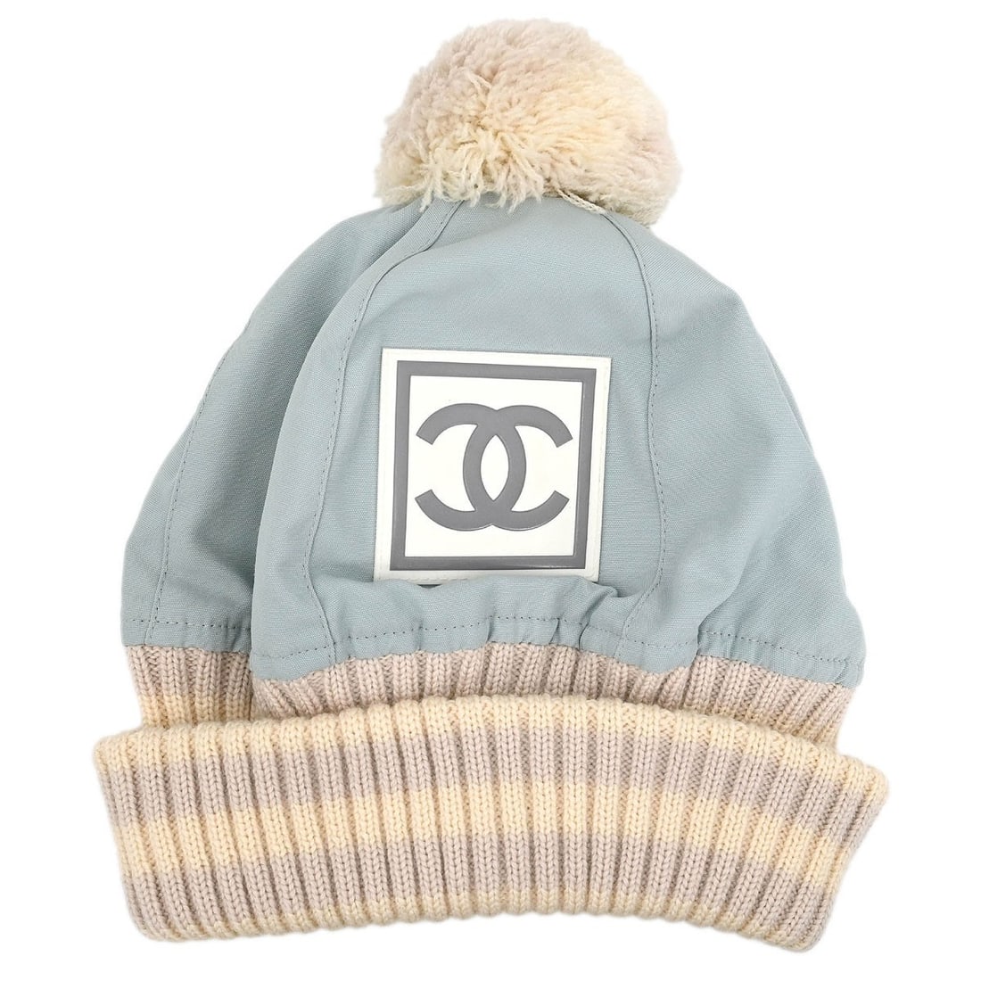 Chanel Light Blue Knit Bucket Hat Sport Line M: Chanel Light Blue Knit Bucket Hat Sport Line M Elevate your casual wardrobe with this stylish Chanel Light Blue Knit Cap Hat from the Sport Line. This bucket hat is designed for comfort and style, fea
