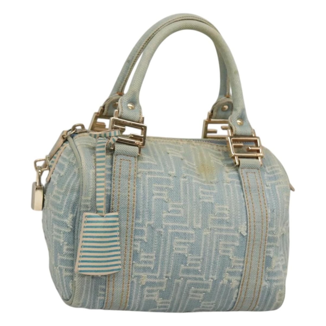 Blue Fendi Boston Style Handbag with Leather Accents (1 of 1)